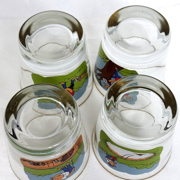 Ashby Comic Vtg 70’s Cartoon Golf Lowball Cocktail Glasses  -  Set of 4